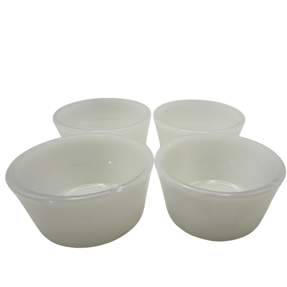 Set Of 4 Vintage Glasbake USA Milk Glass Custard‎ Cup Small Bowl White Ice Cream